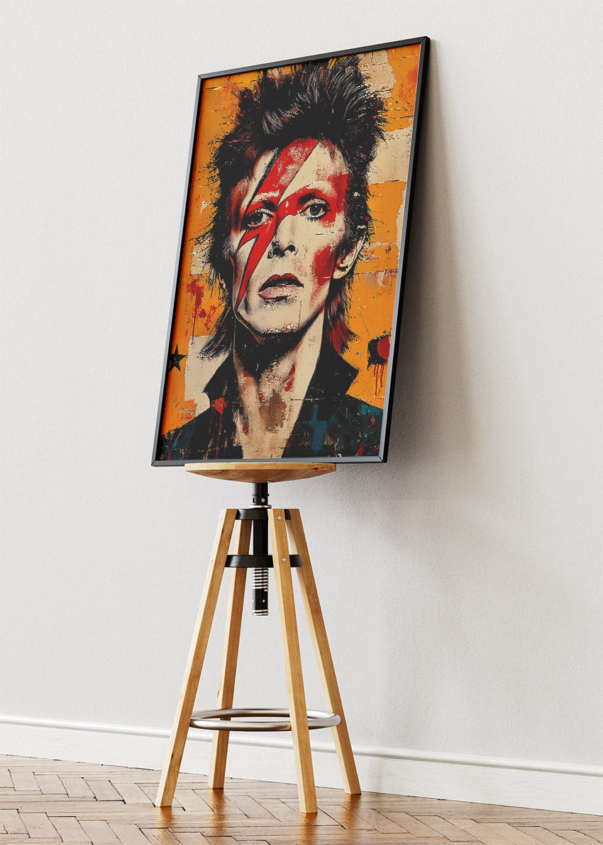 David Bowie Ziggy Stardust Lightning Bolt Portrait – Iconic Glam Rock Wall Art Poster & Canvas