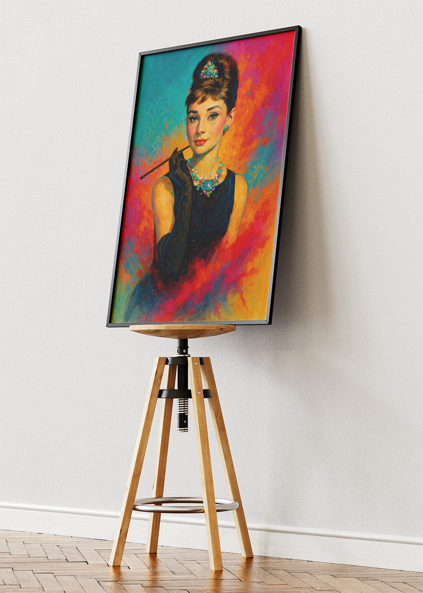 Audrey Hepburn Elegant Portrait with Cigarette Holder – Classic Hollywood Wall Art Poster & Canvas