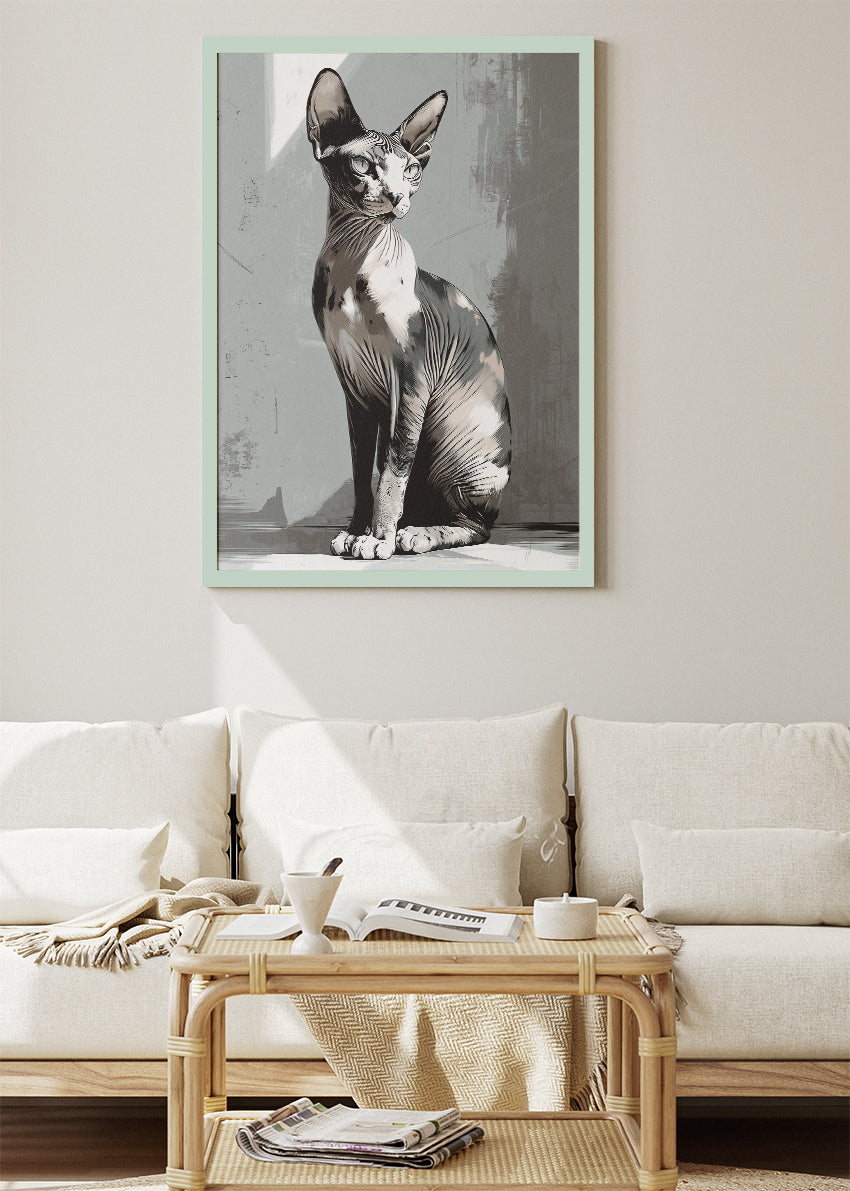 Sphynx Cat Minimalist Wall Art Poster & Canvas Print – Modern Monochrome Feline Illustration