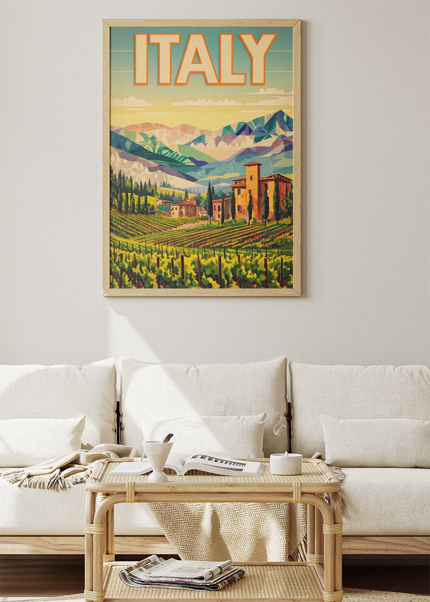 Italy Vineyard Landscape Poster & Canvas Print – Colourful Tuscan Hills Art