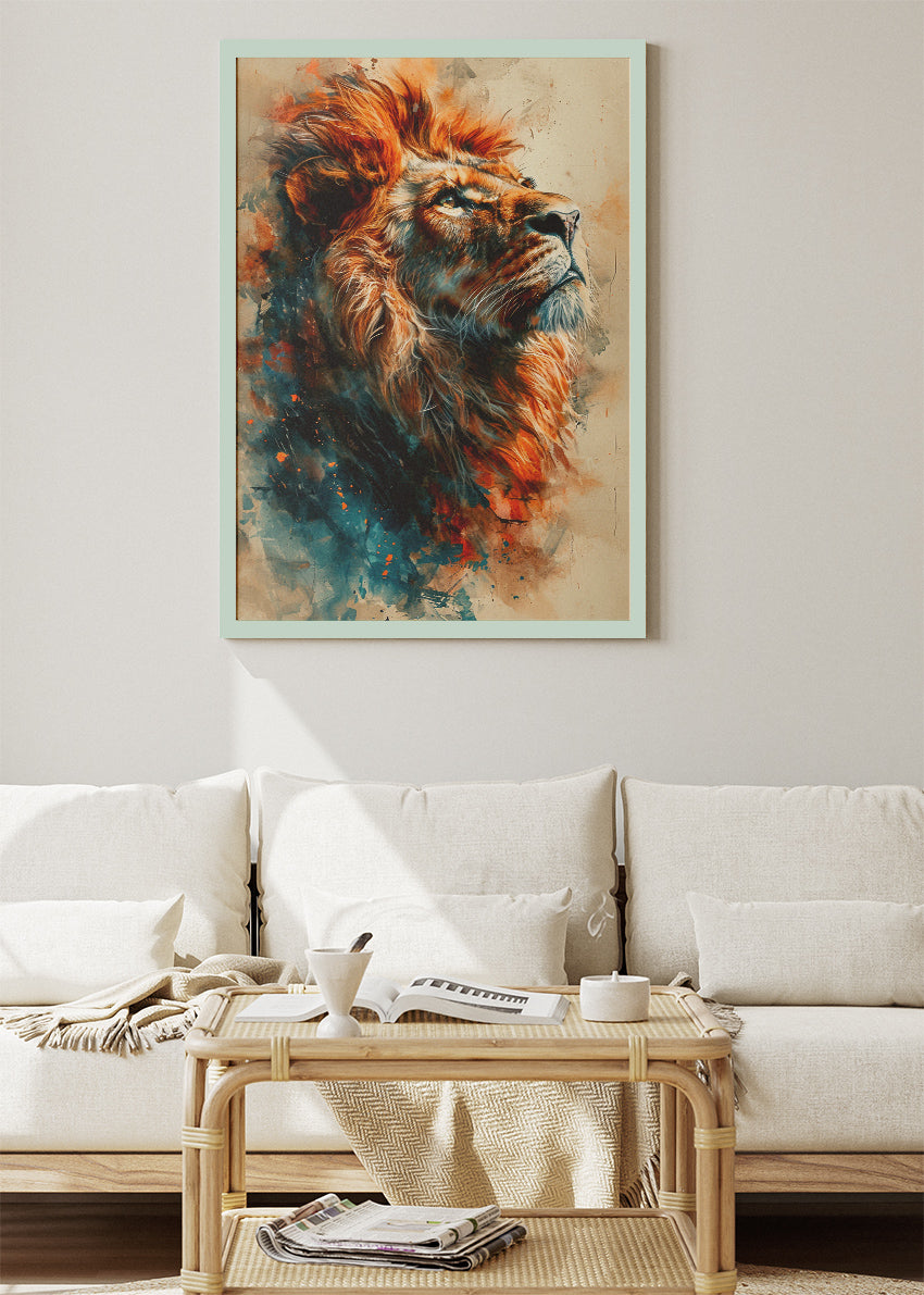 Majestic Lion Portrait Poster & Canvas Print – Fiery Wildlife Art