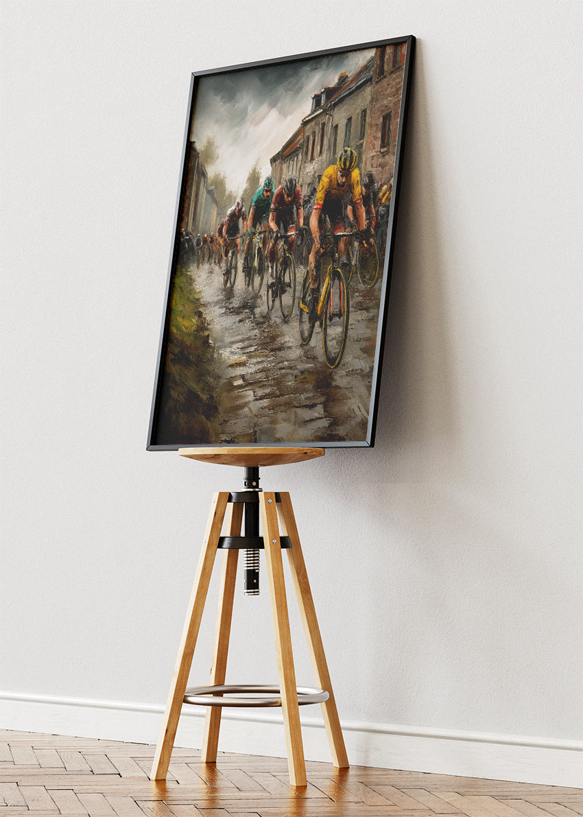 Rainy Road Race Cycling Art Print & Canvas – Classic European Bicycle Wall Art
