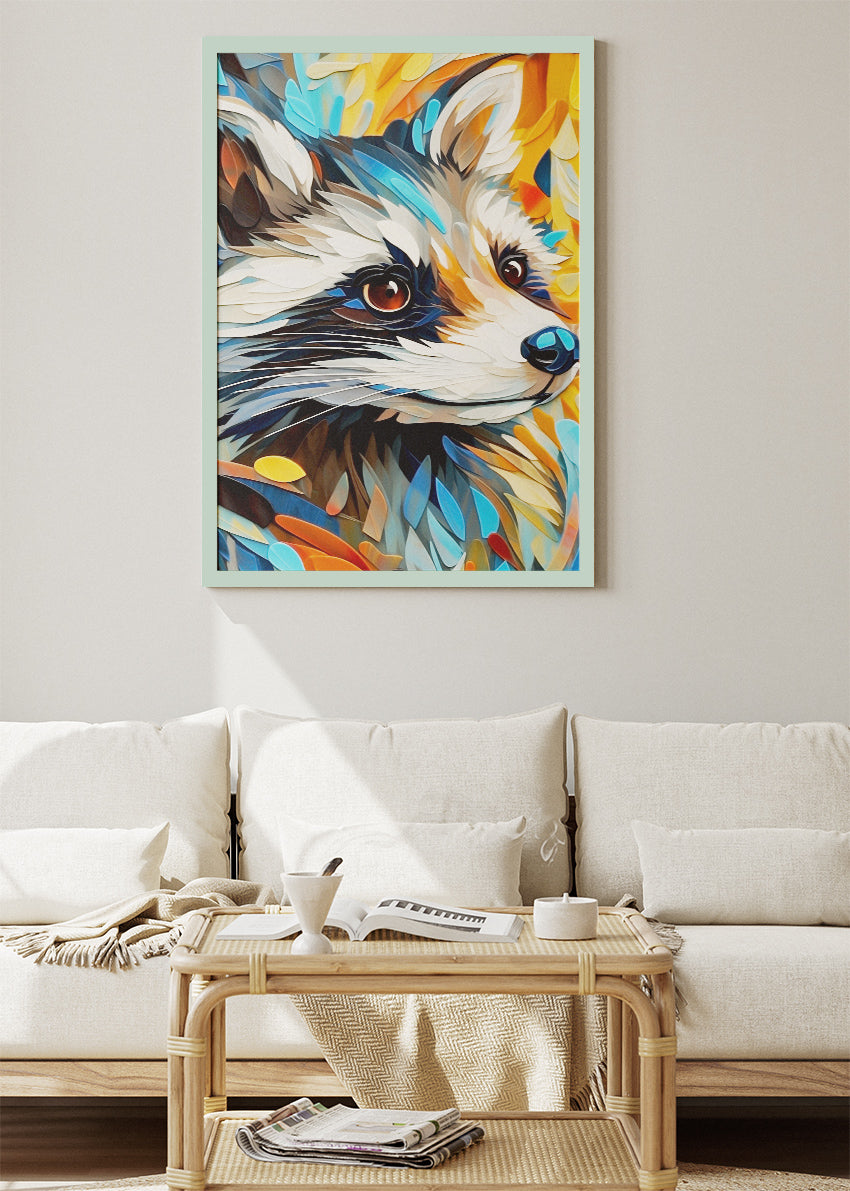 Colorful Raccoon Portrait Wall Art Poster & Canvas Print – Modern Wildlife Illustration