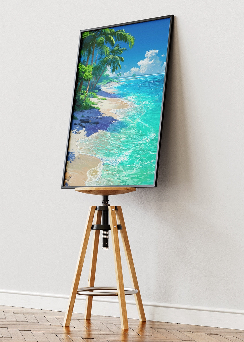 Turquoise Tropical Shore – Palm Beach Coastal Canvas & Poster Print – AI PRINT LAB