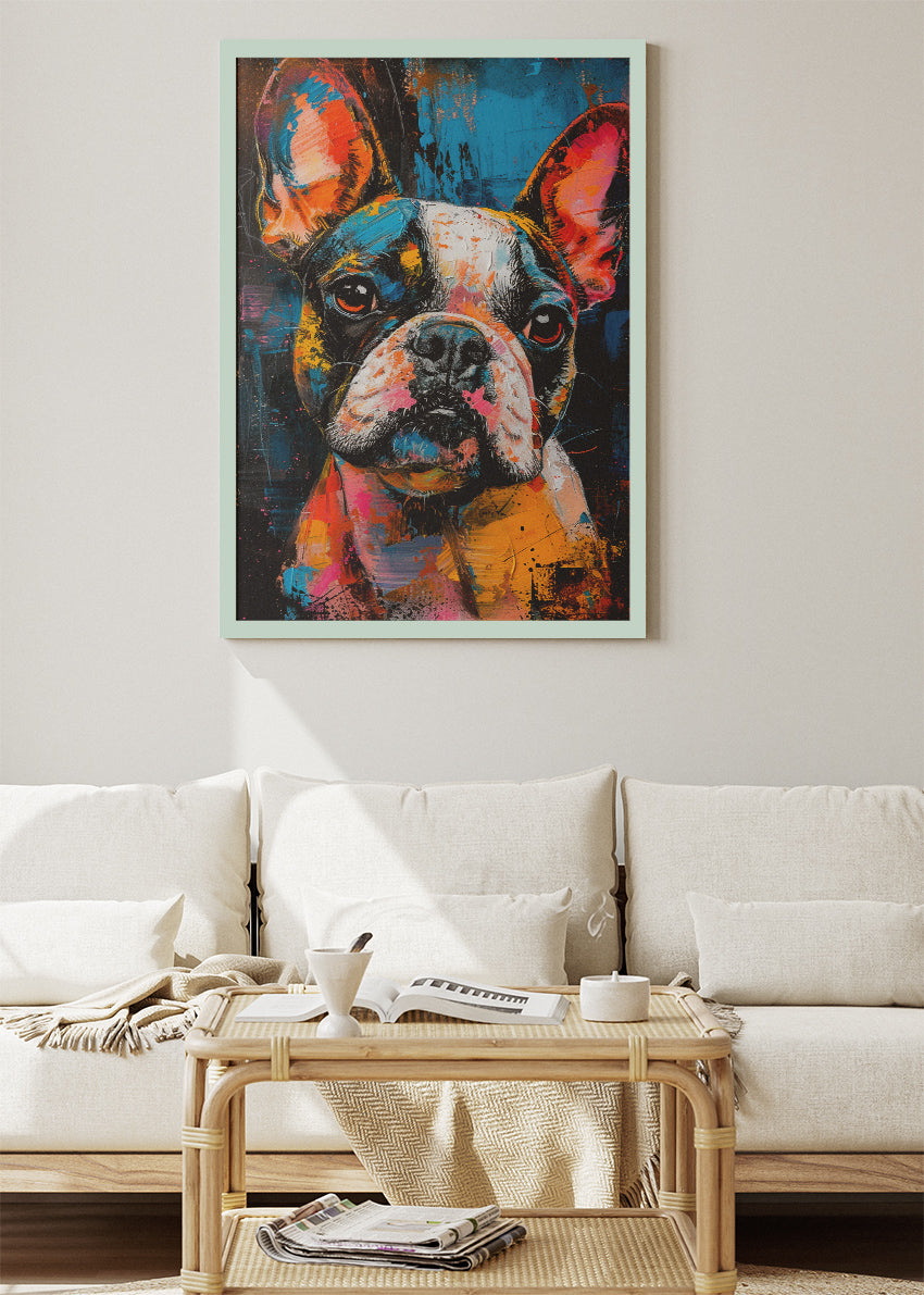 Colorful French Bulldog Wall Art Poster & Canvas Print – Modern Dog Street Art
