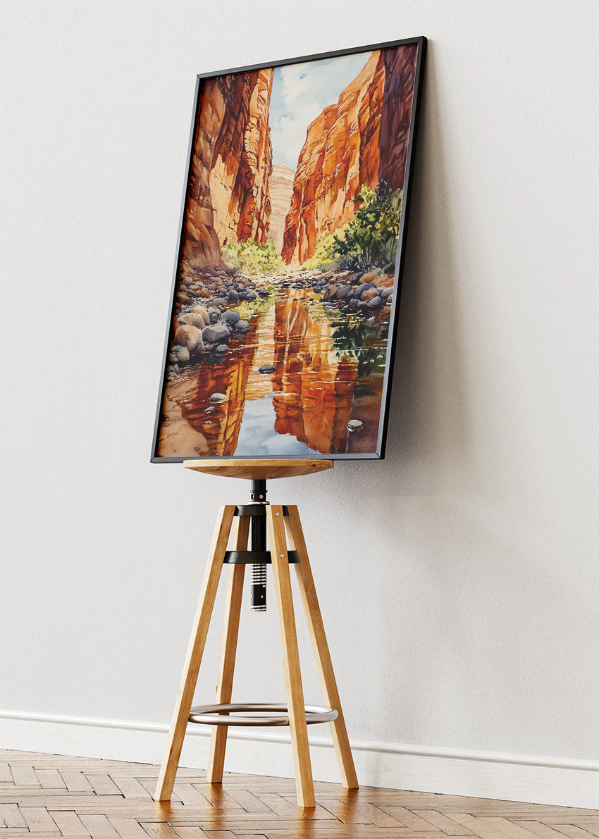 Desert Canyon Reflection – Red Rock Landscape Canvas & Poster Print – AI PRINT LAB