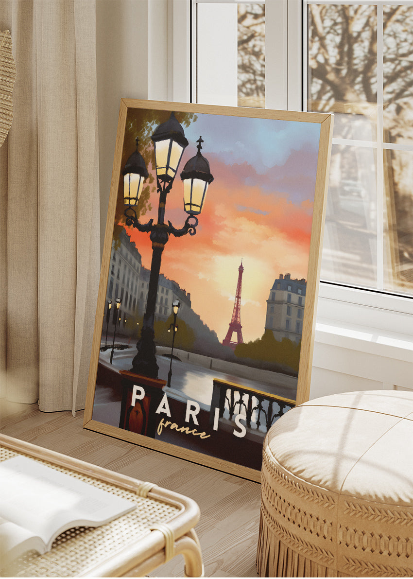 Paris France Poster & Canvas Print – Romantic Sunset Eiffel Tower Art