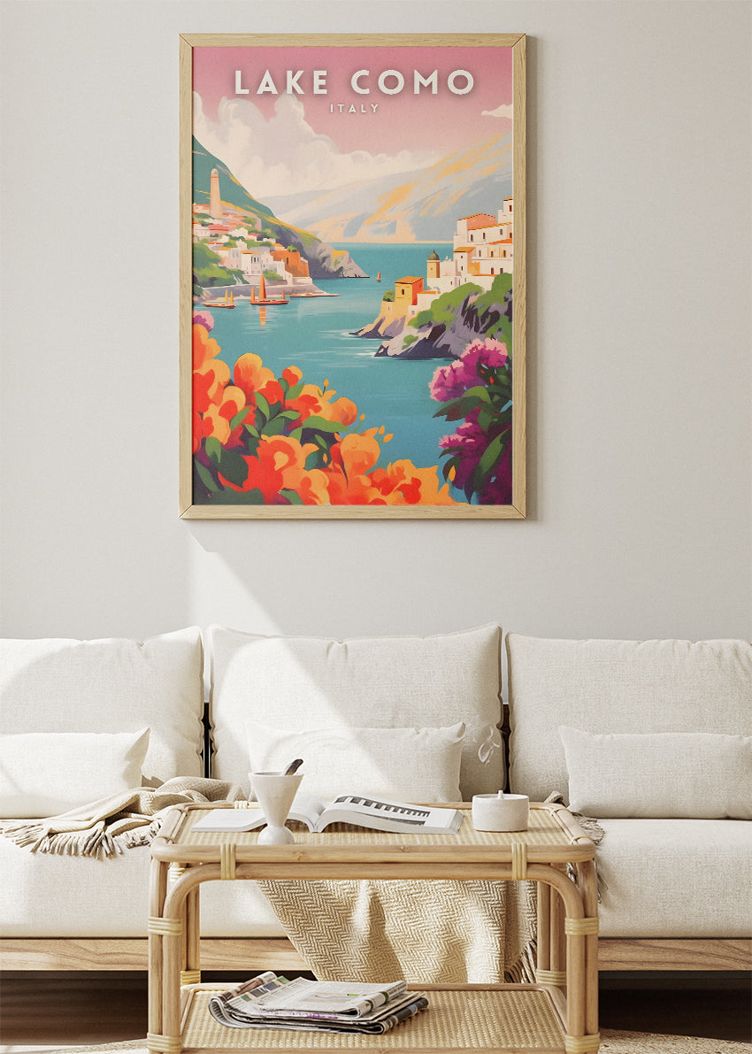 Lake Como Italy Poster & Canvas Print – Illustrated Coastal Village Art