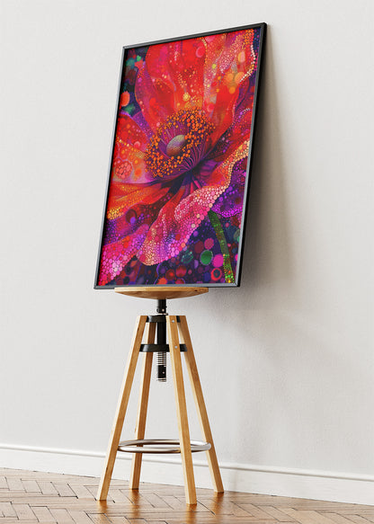Vibrant Abstract Flower Wall Art – Bold Red and Pink Modern Floral Canvas Print & Contemporary Statement Poster for Living Room Decor UK