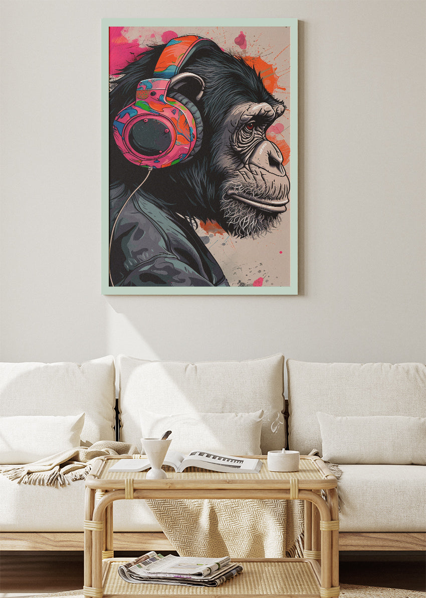 Urban DJ Chimpanzee Canvas Print & Poster – Colorful Street Art Animal Wall Decor