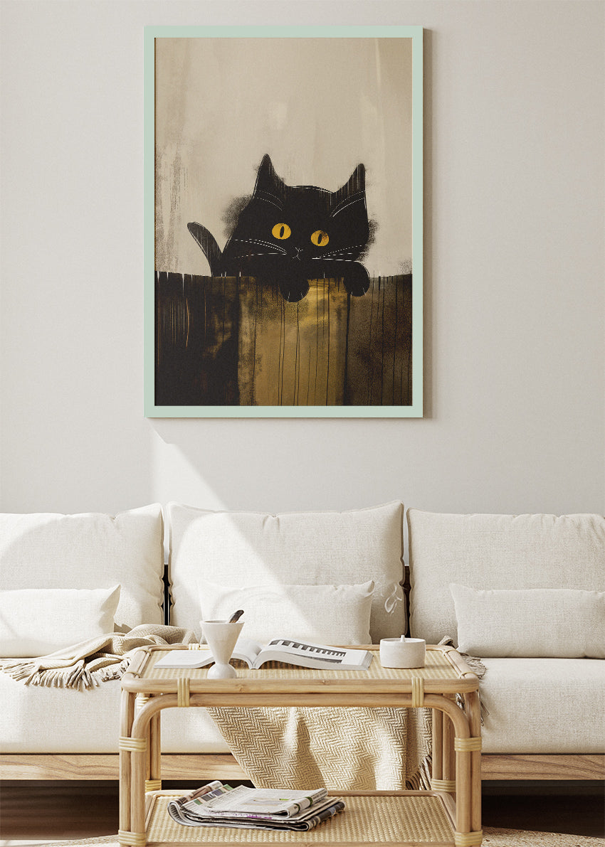Mystic Black Cat Canvas Print & Poster – Minimalist Animal Wall Art with Golden Eyes