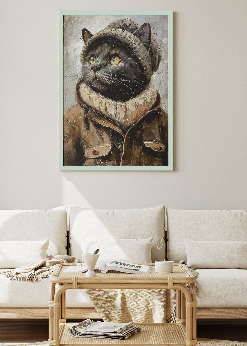 Stylish Black Cat Canvas Print & Poster – Cozy Fashion Cat Wall Art