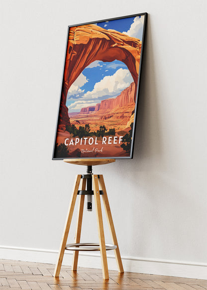 Capitol Reef National Park Poster & Canvas Print – Red Rock Arch Desert Landscape Illustration Wall Art