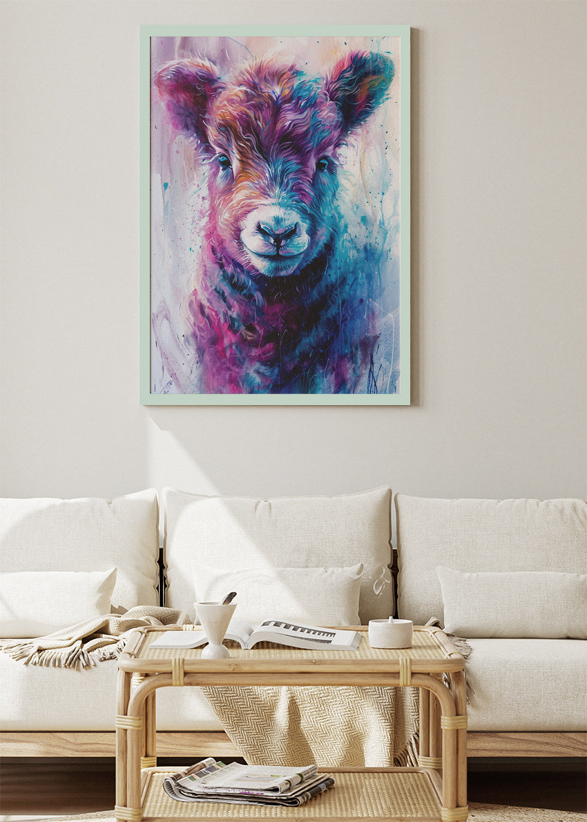 Colorful Baby Cow Poster & Canvas Print – Vibrant Highland Calf Art