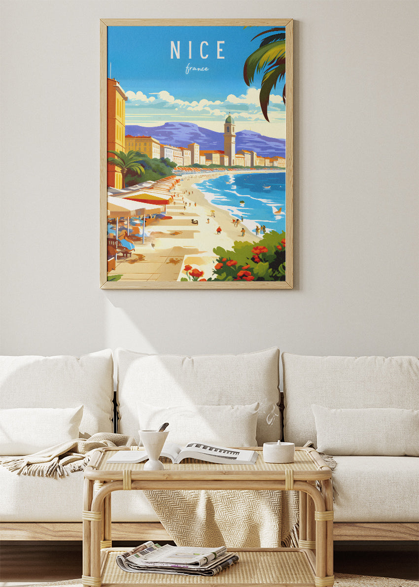 Nice France Beach Poster & Canvas Print – Illustrated French Riviera Art