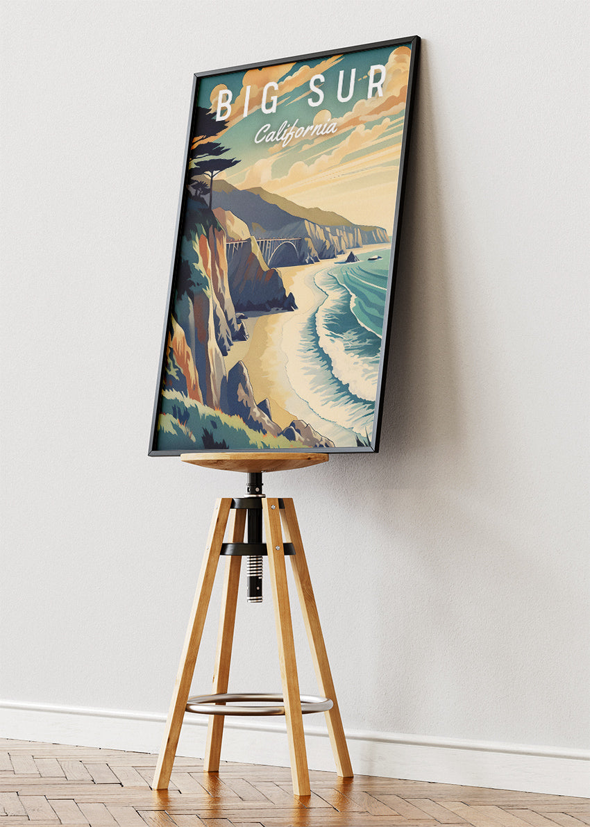 Big Sur California Poster & Canvas Print – Retro Coastal Cliffside Art