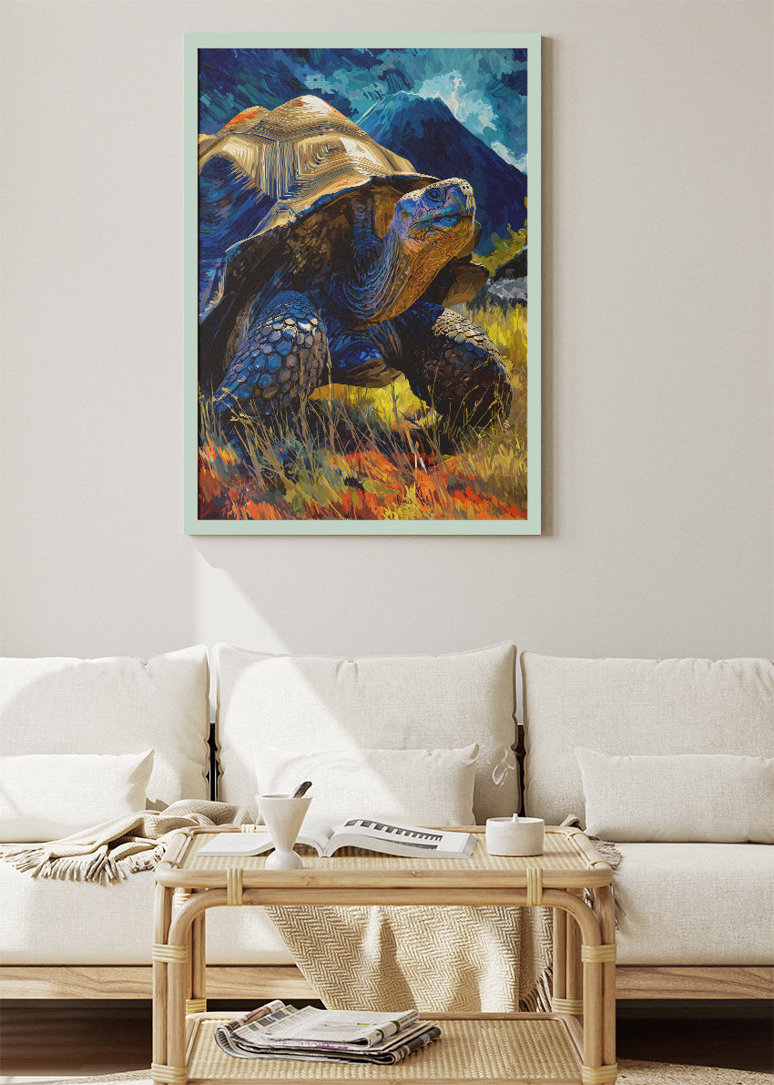 Giant Tortoise Canvas Print & Poster – Colorful Wildlife Landscape Wall Art