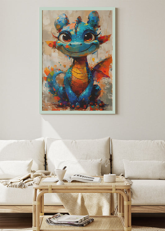 Cute Baby Dragon Poster & Canvas Print – Colorful Fantasy Art