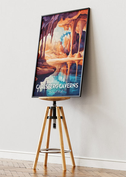 Carlsberg Caverns National Park Poster & Canvas Print – Illustrated Cave Stalactite & Stalagmite Artwork Wall Art