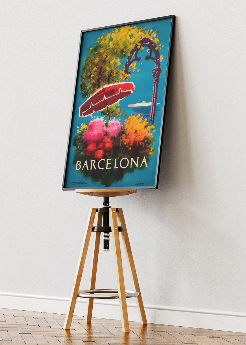 Barcelona Spain Poster & Canvas Print – Vintage Coastal Floral Travel Art