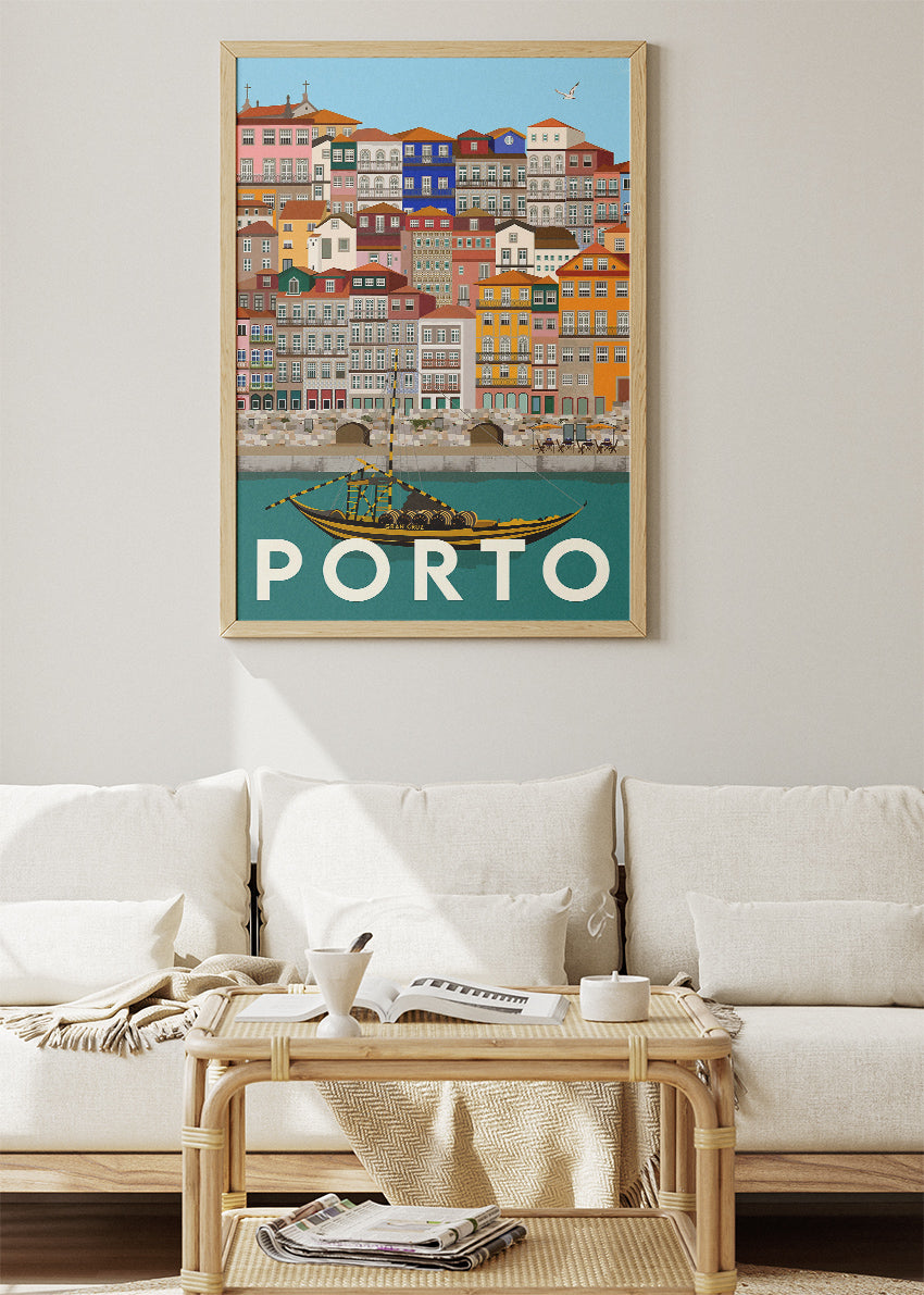 Porto Portugal Cityscape Poster & Canvas Print – Illustrated Riverside Architecture Art