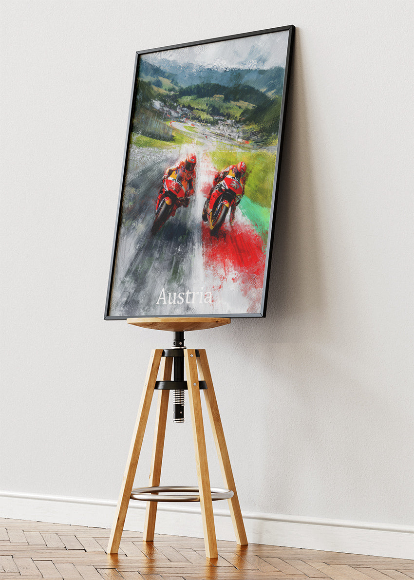 Austria MotoGP Rain Racing Alpine Circuit Wall Art Poster & Canvas