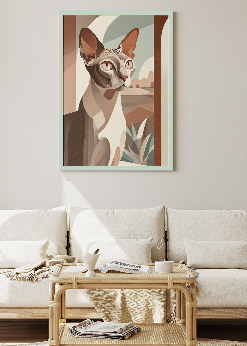Sphynx Cat Canvas Print & Poster – Modern Minimalist Pet Wall Art