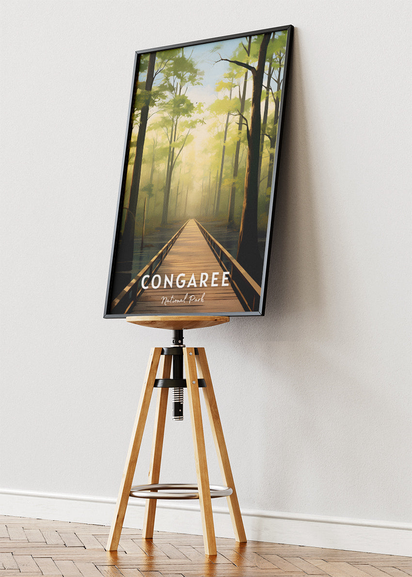 Congaree National Park Poster & Canvas Print – Illustrated Forest Boardwalk Landscape Wall Art