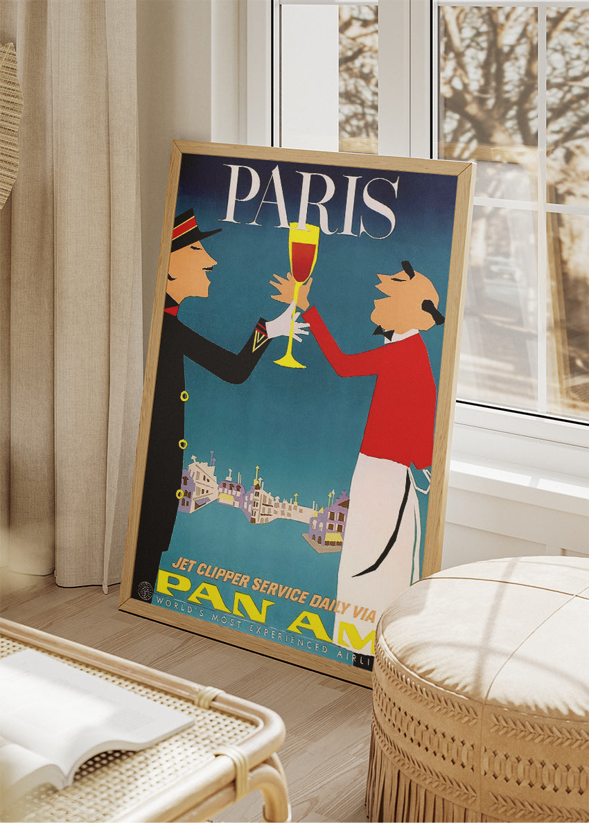 Paris France Poster & Canvas Print – Vintage Pan Am Airline Retro Art