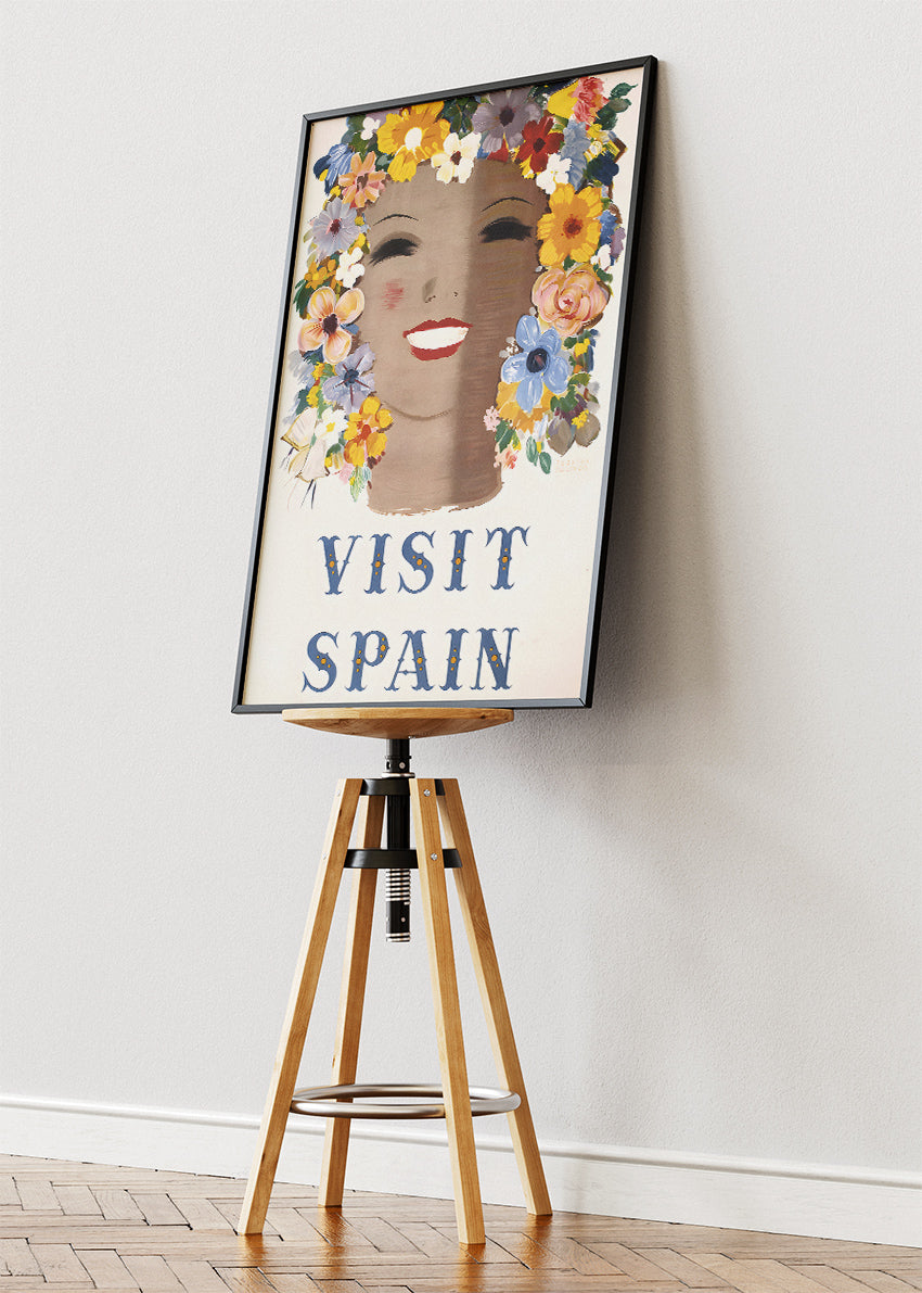Visit Spain Poster & Canvas Print – Vintage Floral Travel Artwork