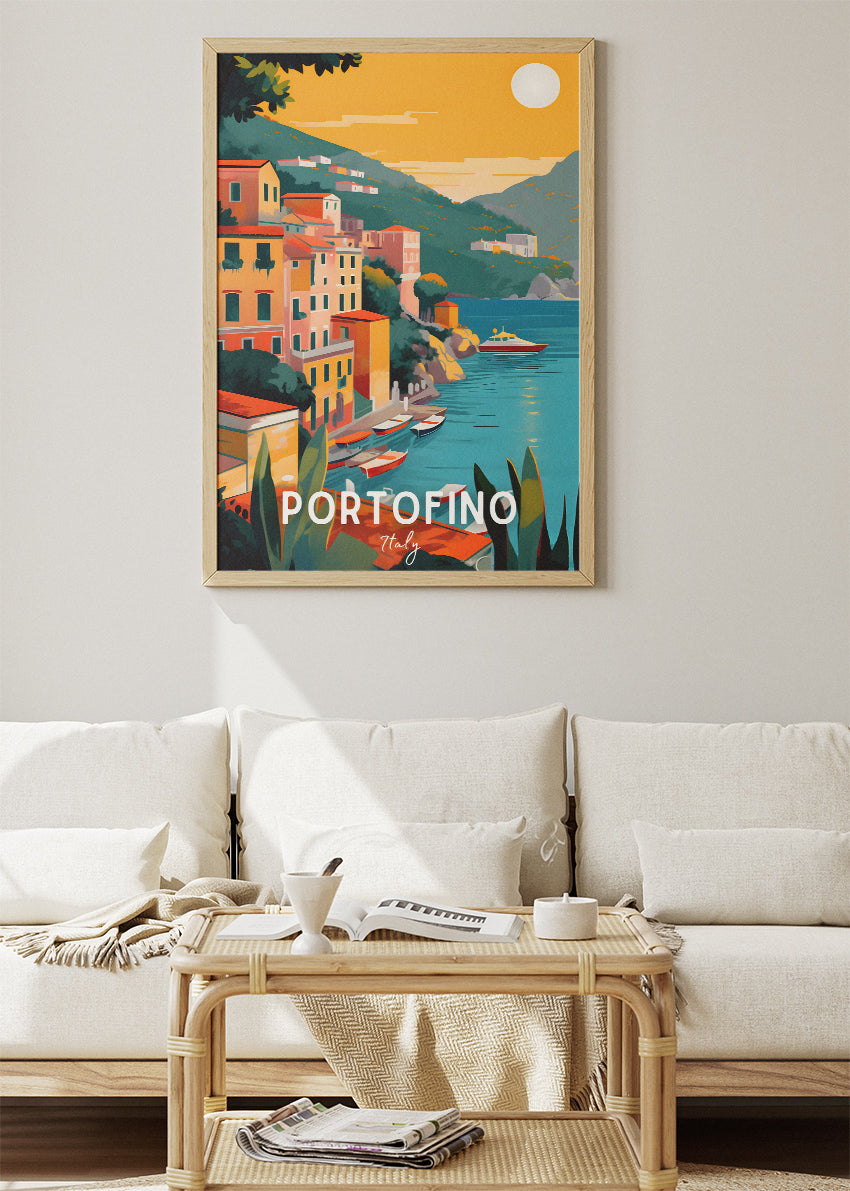 Portofino Italy Coastline Poster & Canvas Print – Illustrated Italian Riviera Art