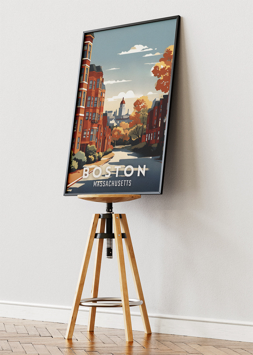 Boston Massachusetts Poster & Canvas Print – Autumn Cityscape Illustration