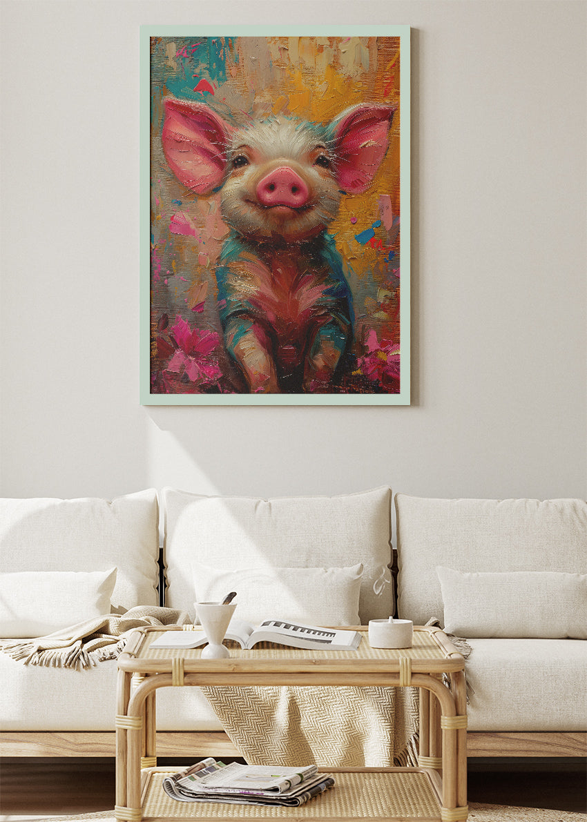 Cute Piglet Canvas Print & Poster – Colorful Farm Animal Wall Art