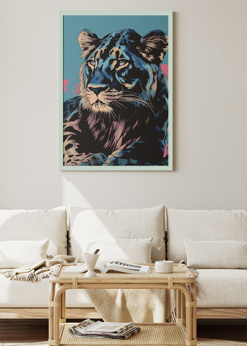 Blue Lion Canvas Print & Poster – Modern Wildlife Wall Art