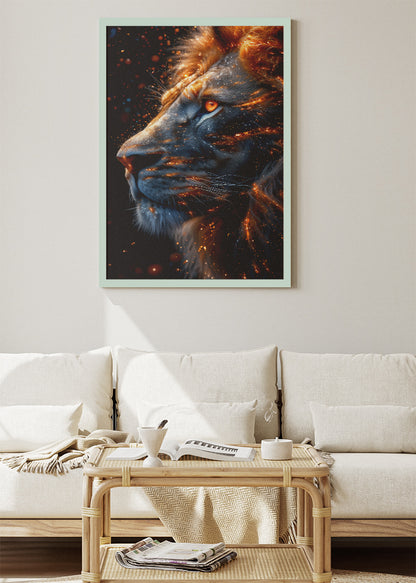 Fiery Lion Poster & Canvas Print – Glowing Ember Wildlife Art