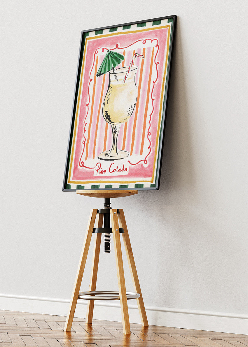 Piña Colada Cocktail Poster & Canvas Print | Vintage Tropical Bar Wall Art