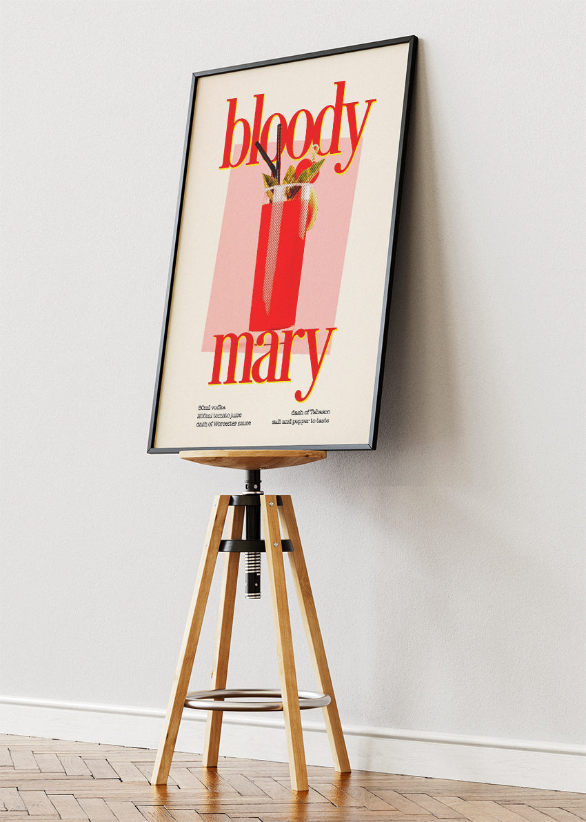 Bloody Mary Modern Cocktail Poster & Canvas Print | Minimalist Bar Wall Art