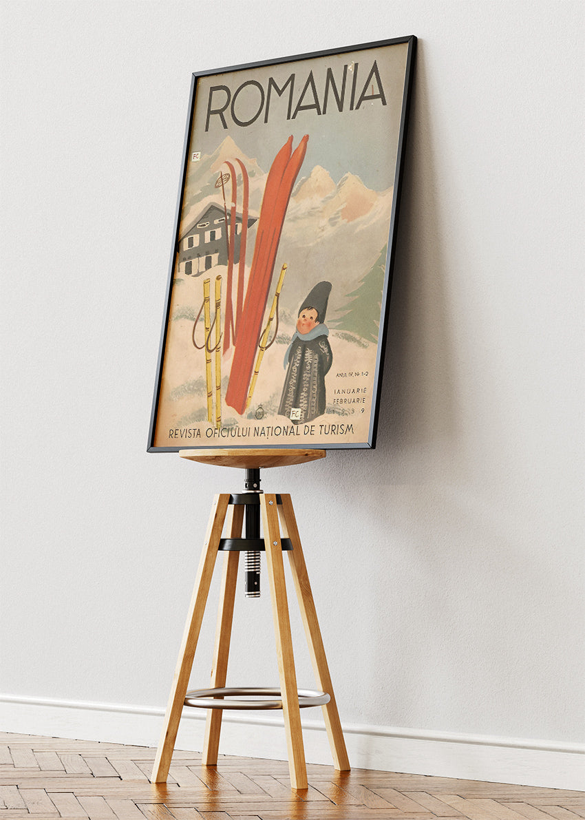 Romania Vintage Ski Poster & Canvas Print – Retro Winter Travel Art