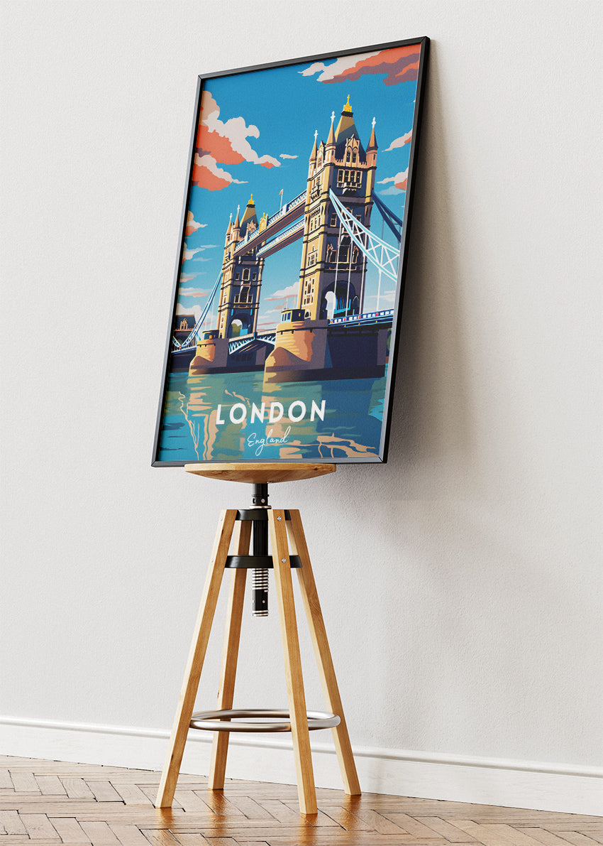 London England Poster & Canvas Print – Vintage Tower Bridge Travel Art