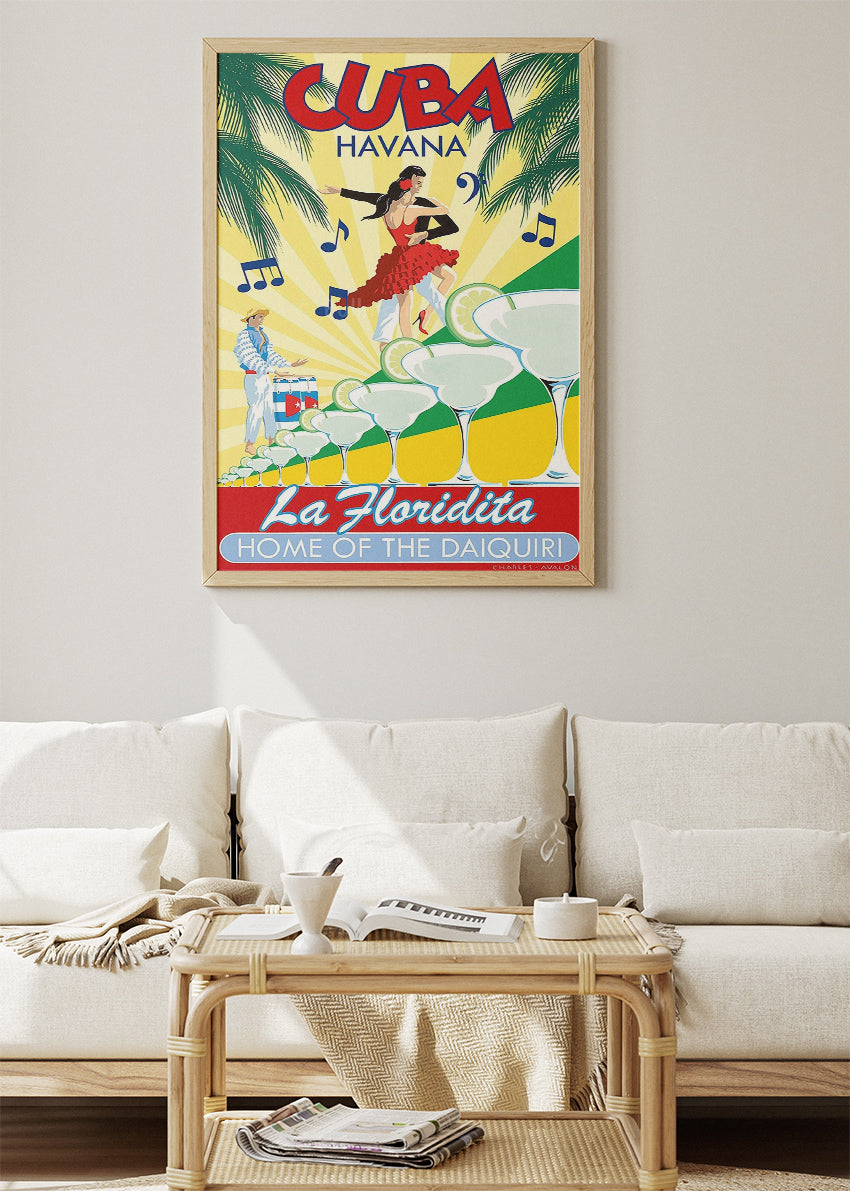 Cuba Havana La Floridita Vintage Poster & Canvas Print – Retro Daiquiri Bar Dance Illustration