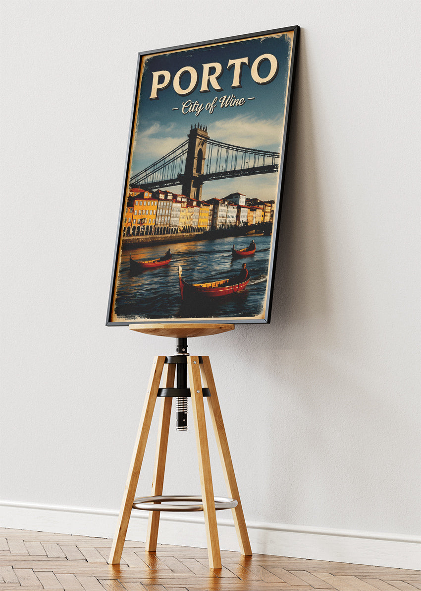 Porto City of Wine Poster & Canvas Print – Vintage Illustrated Portugal Travel Art