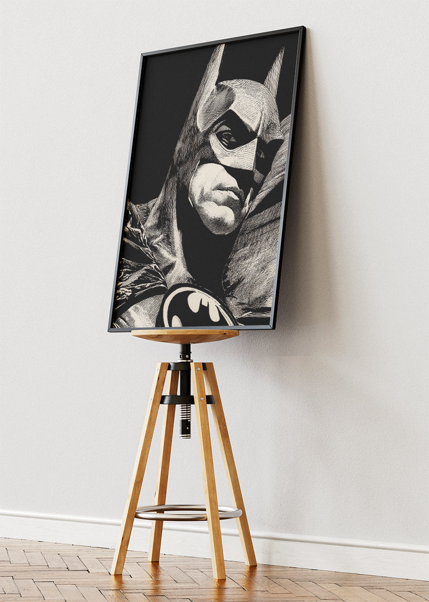 Batman Dark Knight Portrait – Monochrome Superhero Canvas & Poster Print – AI PRINT LAB