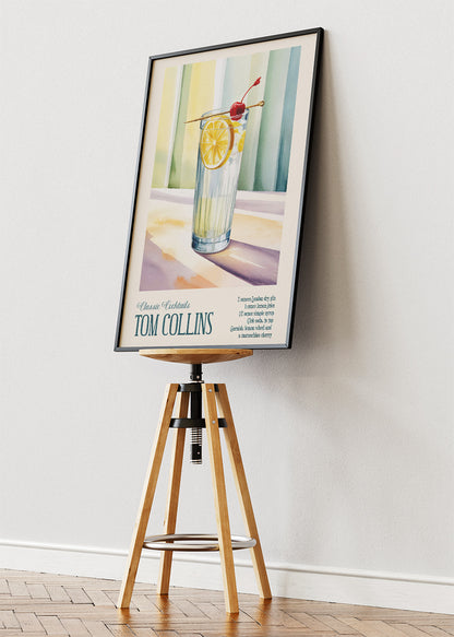 Tom Collins Classic Cocktail Poster & Canvas Print | Vintage Bar Wall Art