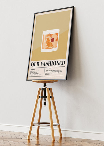 Old Fashioned Minimal Cocktail Poster & Canvas Print | Classic Bar Wall Art