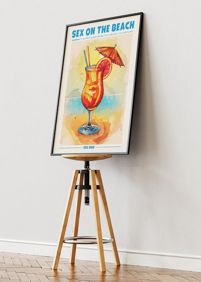 Sex on the Beach Vintage Cocktail Poster & Canvas Print | Summer Bar Wall Art