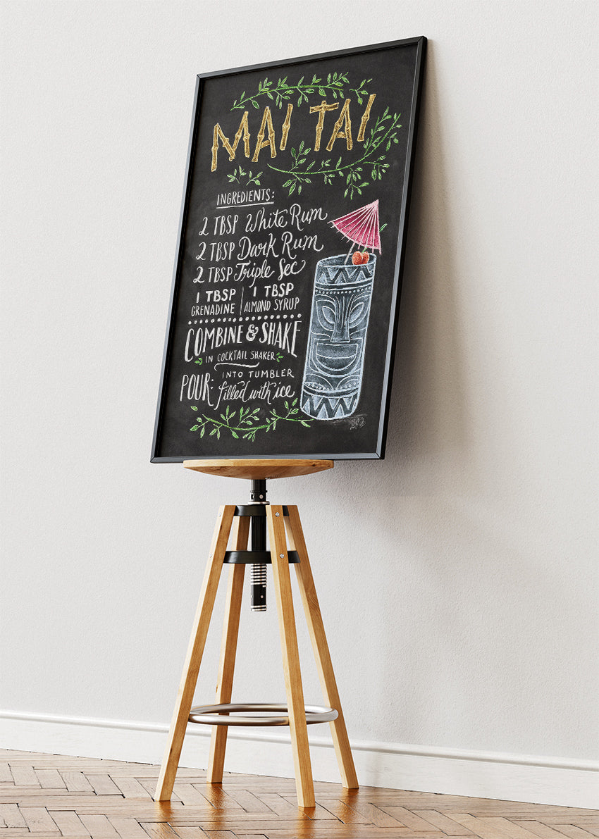 Mai Tai Chalkboard Cocktail Recipe Poster & Canvas Print | Vintage Bar Wall Art