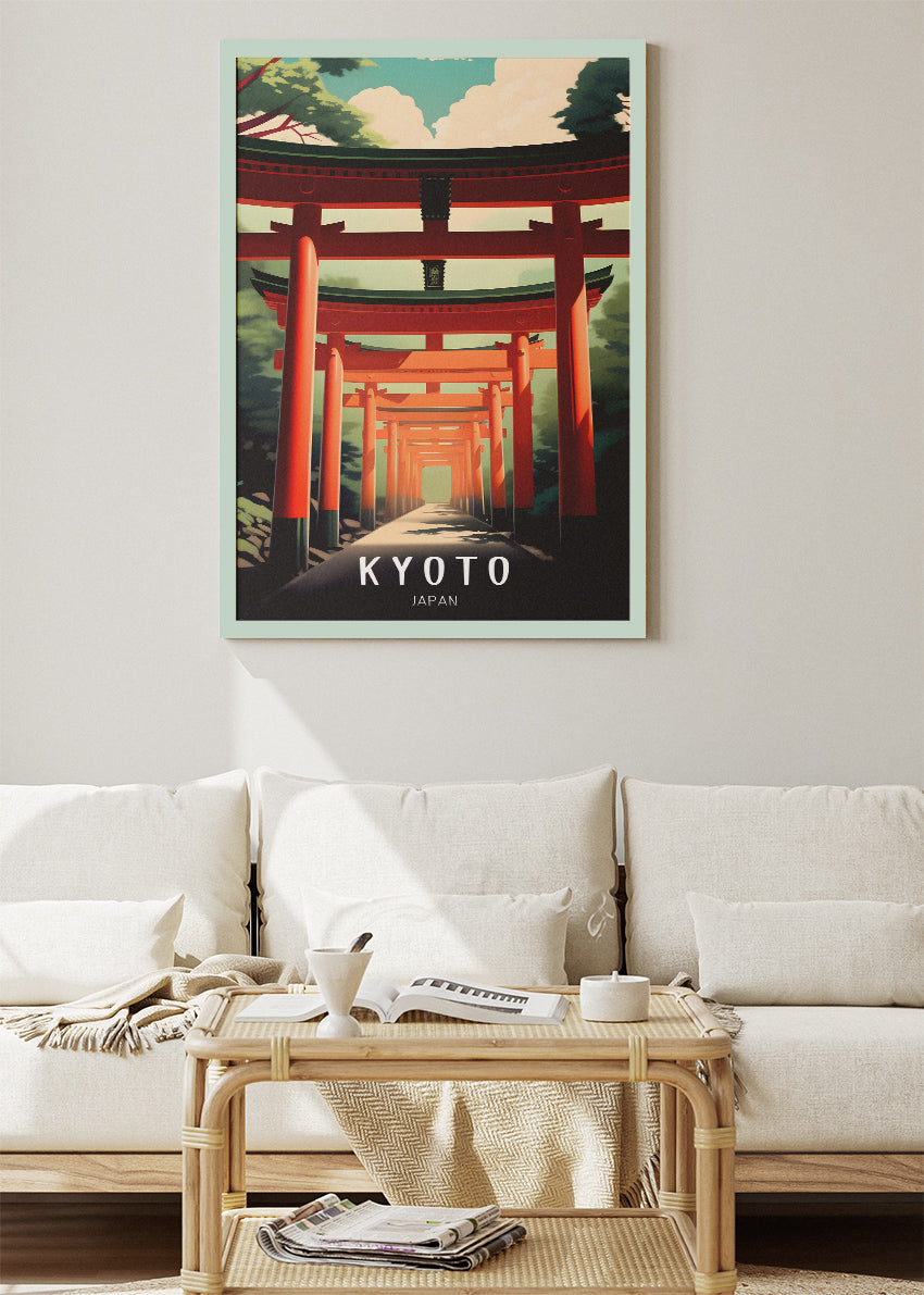 Kyoto Japan Poster & Canvas Print – Illustrated Torii Gate Path Art