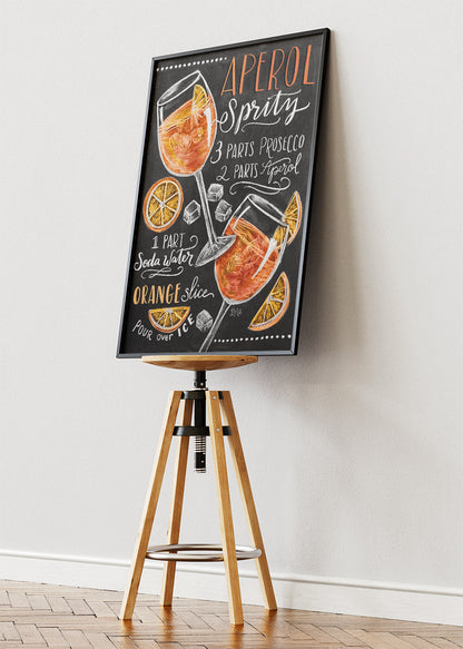 Aperol Spritz Chalkboard Recipe Poster & Canvas Print | Vintage Cocktail Wall Art