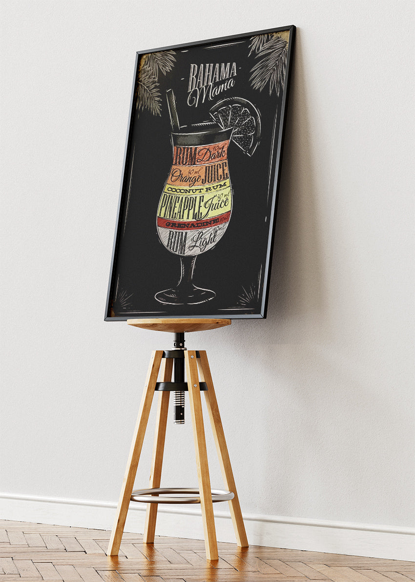 Bahama Mama Cocktail Poster & Canvas Print | Vintage Tropical Bar Wall Art
