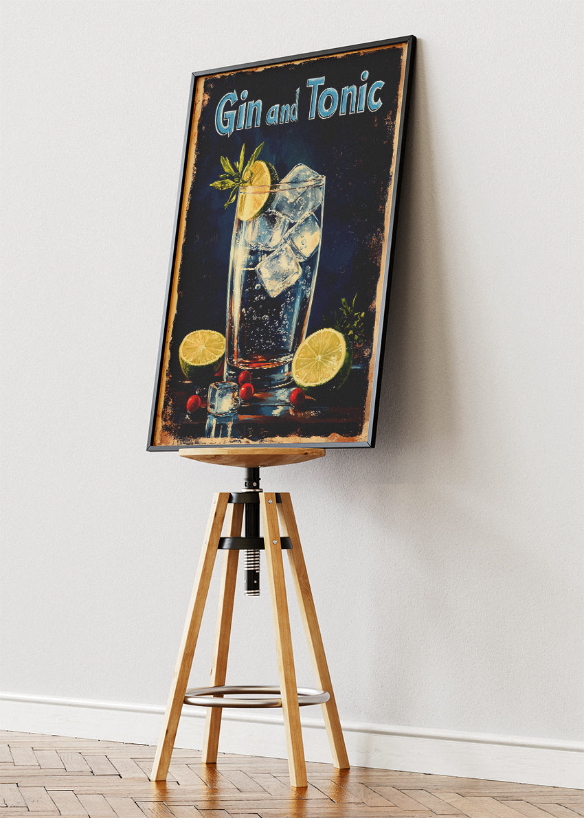 Gin and Tonic Vintage Cocktail Poster & Canvas Print | Classic Bar Wall Art